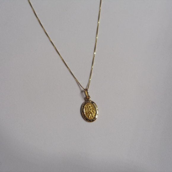 10K Solid Gold St Christopher Pendant Necklace Real Gold Saint Christopher Charm - Picture 10 of 10